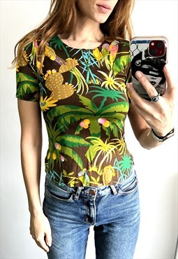 Green Yellow Tropical Tight Top
