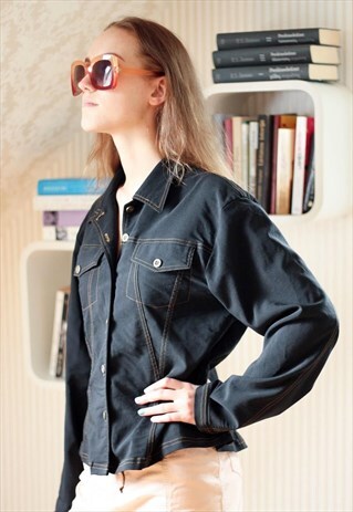 BLACK ELASTICATED VINTAGE SHIRT