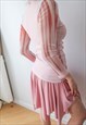 VINTAGE Y2K PINK RUCHED MESH TOP