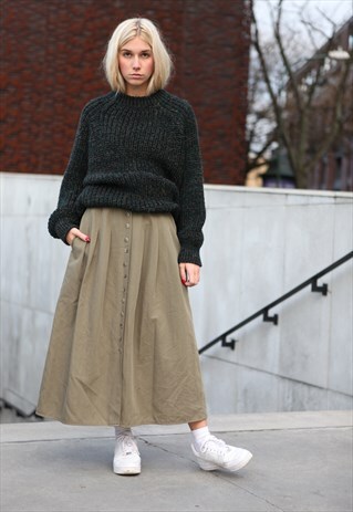 VINTAGE 90'S HIGH WAIST BUTTONED MAXI SKIRT KHAKI