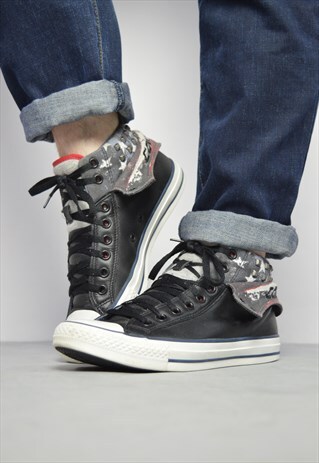 VINTAGE 90S CONVERSE BLACK & GREY STUDDED LEATHER HI-TOPS