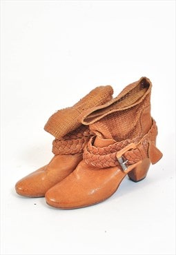 Vintage 90s real leather ankle boots in brown