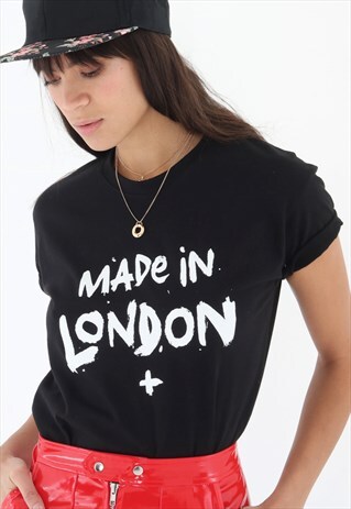 100HM WOMENS TSHIRT BLACK WITH WHITE MADE IN LONDON PRINT