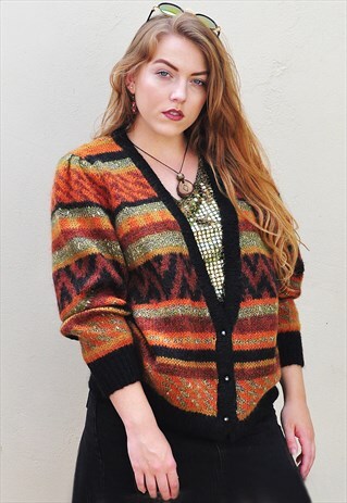 VINTAGE OVERSIZE STRIPY SPARKLY MOHAIR CARDY