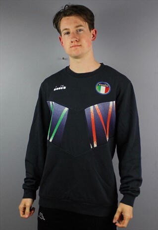 VINTAGE DIADORA ITALY SWEATSHIRT IN NAVY WITH EMBROIDERED LO
