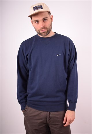 NIKE MENS VINTAGE SWEATSHIRT JUMPER LARGE NAVY BLUE 90S