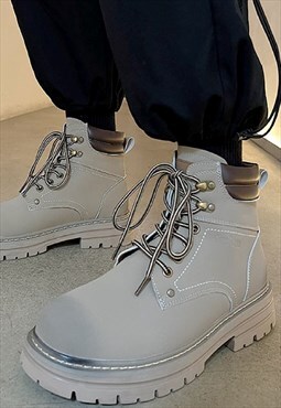Platform ankle boots high fashion tractor shoes in grey