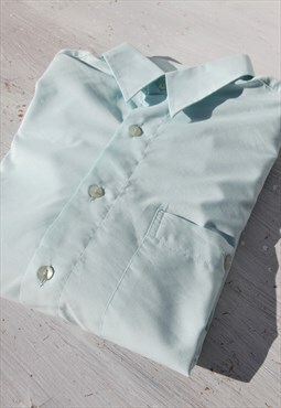 Vintage light teal blue short sleeved button down shirt