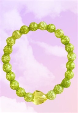Love Heart Green Crackle Quartz Beaded Gemstone Bracelet