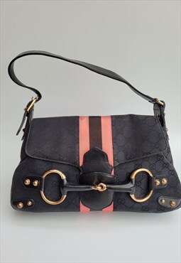 Horsebit Vintage Black and Pink Shoulder Bag