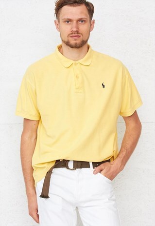 90S VINTAGE YELLOW POLO RALPH LAUREN SHORT SLEEVE POLO SHIRT