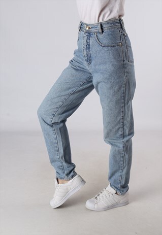 VINTAGE HIGH WAISTED DENIM JEANS WIDE TAPERED UK 10 (A5Q)