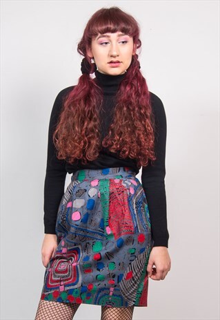 90'S MULTICOLOUR FUNKY PATTERN HIGH WAIST PENCIL SKIRT