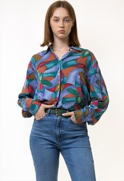 Silky Abstract Pattern Natural Fabric Long Sleeve Shirt 5592