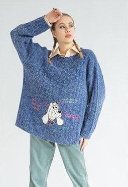 Vintage 80s Funky Boxy Jumper with Puppy Pattern M/L