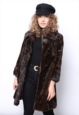 VINTAGE 60S BROWN FAUX FUR WINTER COAT