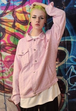 Textured denim jacket raw finish jean bomber in pastel pink