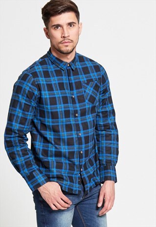 MENS BRAVE SOUL BLUE CHECKED SHIRT