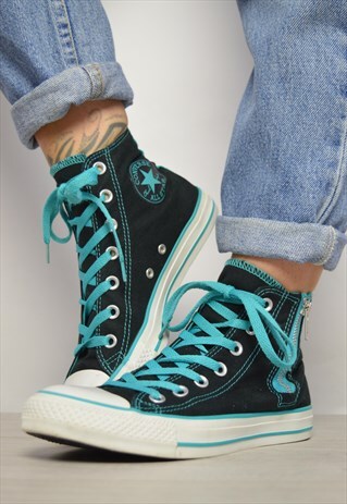 90S CONVERSE BLACK & BLUE HI-TOPS TRAINERS RETRO COLLEGE