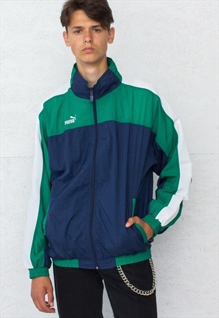 VINTAGE BLUE GREEN PUMA TRACK JACKET
