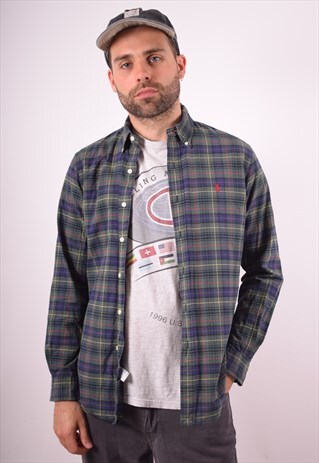 RALPH LAUREN MENS VINTAGE SHIRT MEDIUM GREEN CHECK 90S