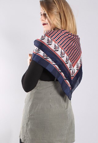 VINTAGE 80S NAUTICAL STRIPE PATTERNED SHEER CHIFFON SCARF