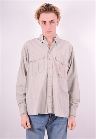 CAMEL MENS VINTAGE DENIM SHIRT LARGE BEIGE 90'S