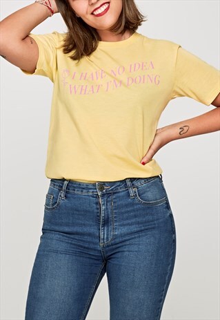 UNISEX T-SHIRT IN PASTEL YELLOW WITH LILAC PRINT