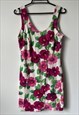 SEXY TROPICAL FLORAL WHITE PINK MINI TIGHT COTTON DRESS S