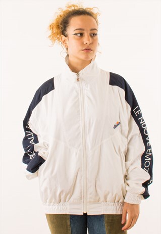 VINTAGE 90S WHITE NAVY ELLESSE WINDBREAKER JACKET