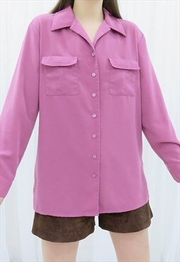 80s Vintage Pink Collared Shirt Blouse (Size M)