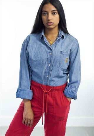 VINTAGE POLO RALPH LAUREN DENIM SHIRT LOGO 90S X 12.4