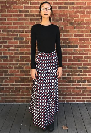 VINTAGE BLUE CHECKERED MAXI SKIRT
