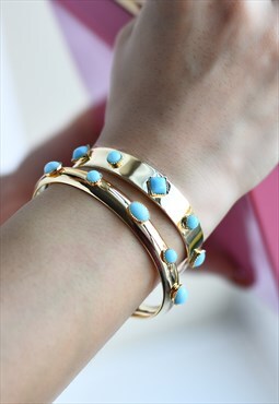 Gold Bracelet with Semi Precious Blue Stone 