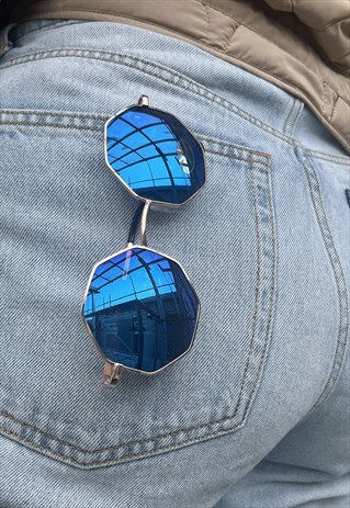 Blue Octagonal Sunglasses