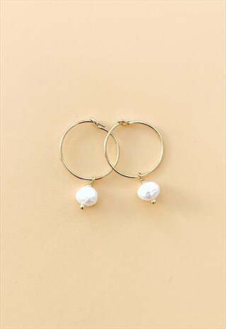 GOLD FILLED HOOPS WHITE PEARL