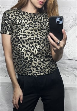 Glossy Black Gold Leopard Top 