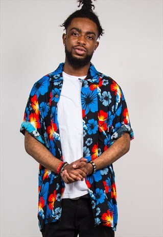 VINTAGE 90'S HAWAIIAN FLORAL PRINT SHORT SLEEVE SHIRT