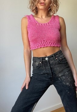 Handmade Knitted Hot Pink Top