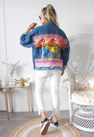 VINTAGE JEANS JACKET ETHNIC EMBROIDERY