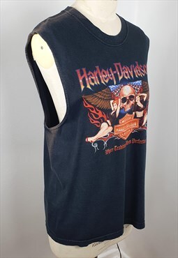 Vintage HARLEY DAVIDSON Black Vest Back Graphics L