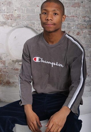VINTAGE CHAMPION LONG SLEEVE LOGO T-SHIRT GREY