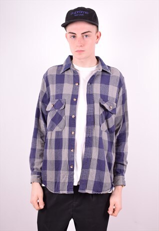 MENS VINTAGE SHIRT MEDIUM BLUE CHECK 90'S