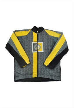 Vintage Fleece Jacket Retro Block Colour Pattern Grey XXL