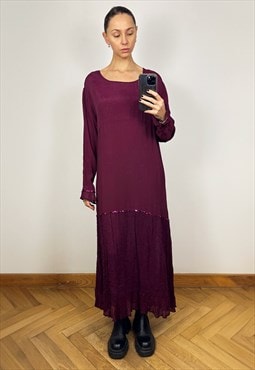 Oversized Burgundy Embroidered Maxi Dress