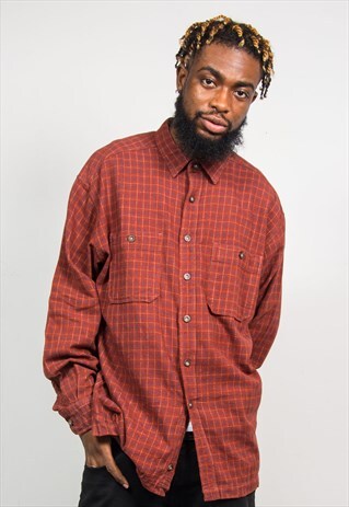 DOCKERS VTG 90'S ORANGE CHECK SHIRT