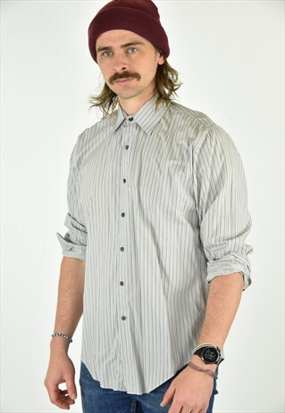 VINTAGE 90'S DKNY GREY STRIPED BUTTON DOWN SHIRT SIZE LG