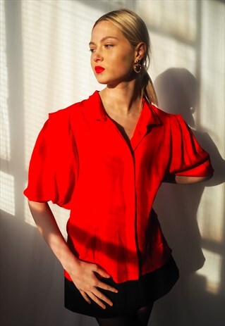 VINTAGE REVIVAL 1980'S RED BALLOON SLEEVE BLOUSE