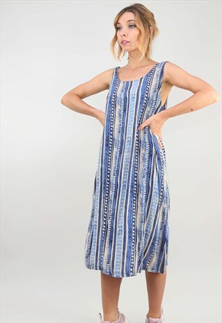 VINTAGE 90S BLUE PATTERNED SUMMER SUN DRESS