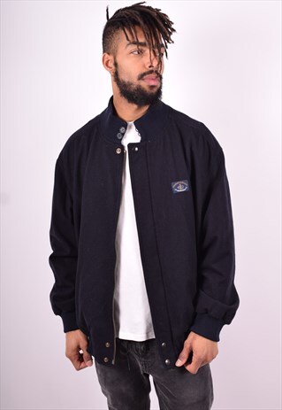 MENS VINTAGE BOMBER JACKET XXL NAVY BLUE 90'S